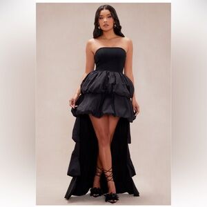 Fashion Nova Black Strapless High-Low Dress